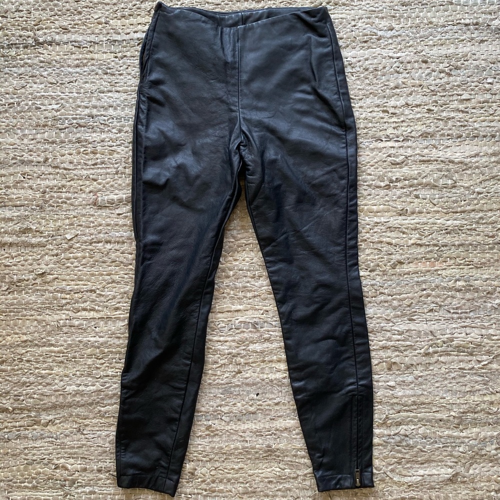 Bespoke genuine black leather high waisted pants